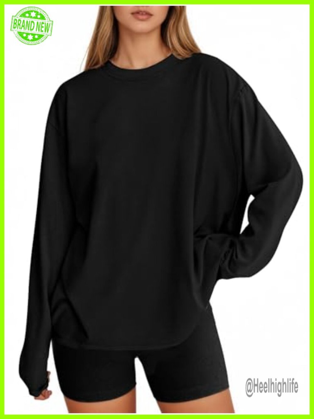 Oversized Long Sleeve Crewneck T-Shirt Drop Shoulder Loose Fit Y2K Basic Tee